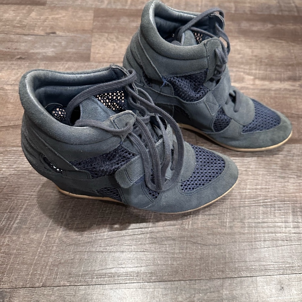 Ash Women's Blue Mesh High-Top Wedge Sneakers Size 40